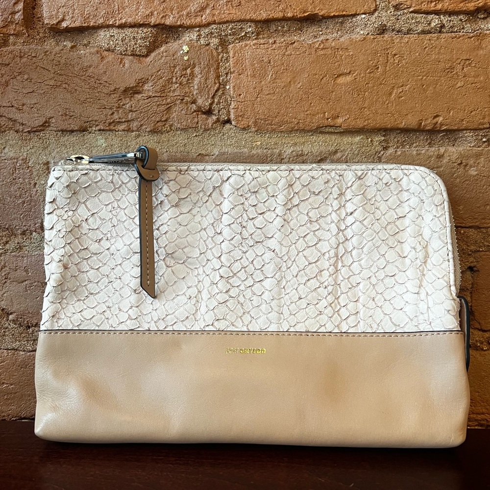Joy Gryson Pitone Oversized Pouch – Embossed Calfskin Leather